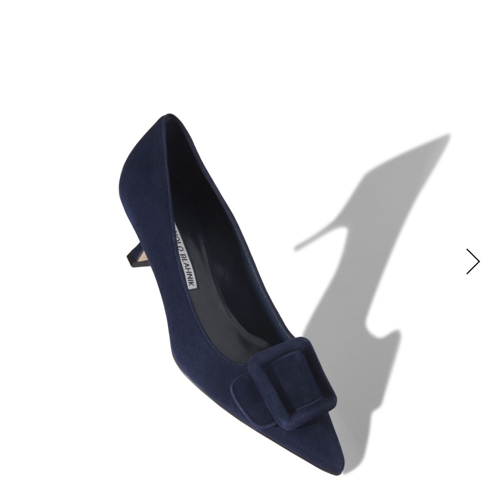 Navy Blue Suede Pumps with Buckle